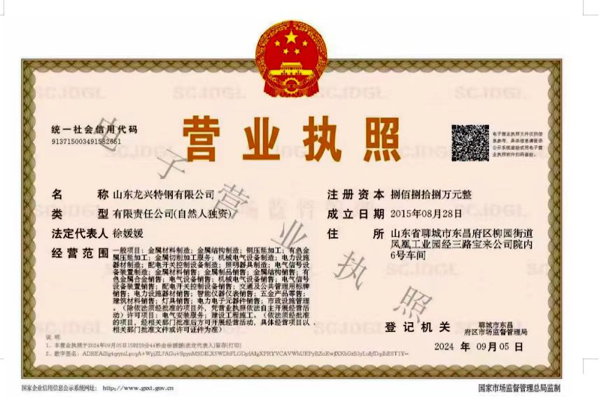 山东龙兴特钢有限公司 资质证书 1